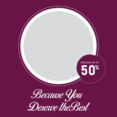 Elegant 50 Percent Discount Sale Social Media Post Template In Purple