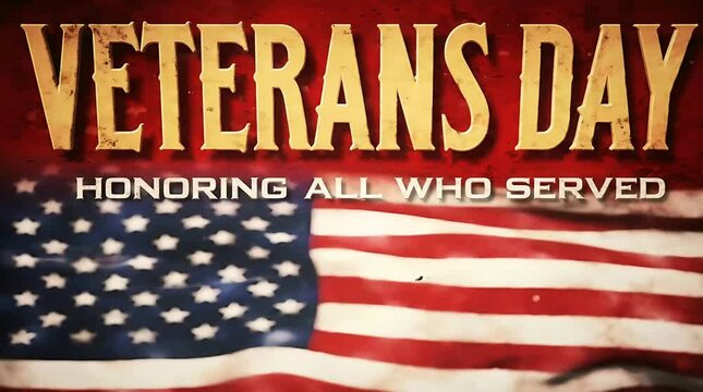 Patriotic Veterans Day Poster with Gold Typography and Red Gradient Background