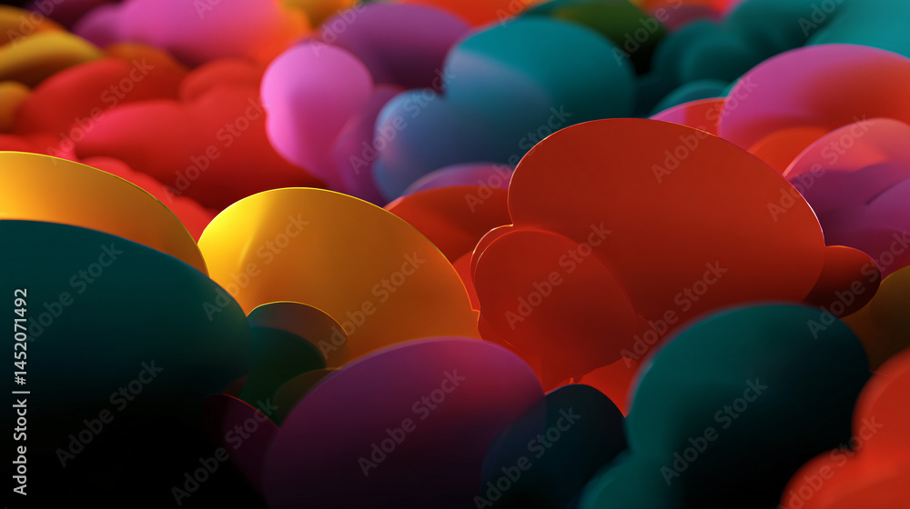 Poster d render of colorful overlap speech bubble