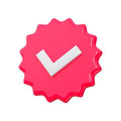 Red check mark icon isolated. Verified or approved badge concept. 3d rendering
