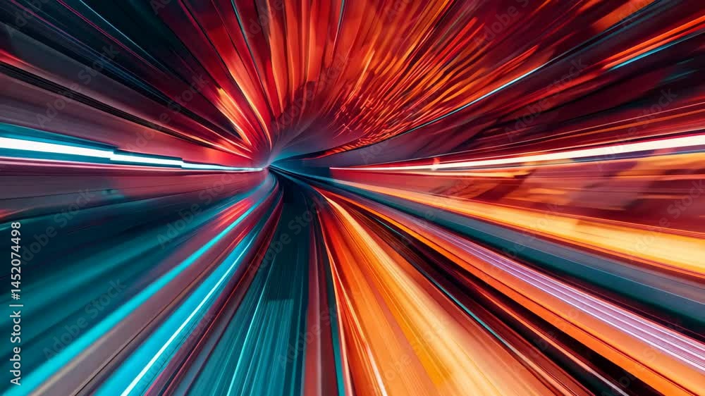 Poster experience the thrill of vibrant light trails racing through a dynamic tunnel. this abstract represe