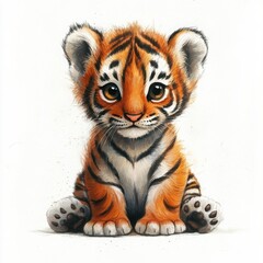 Obraz premium Adorable Orange Tiger Cub Watercolor Illustration