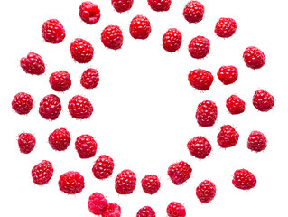 Natural Juicy Raspberries Displayed in Center Focus