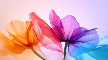 Naklejka premium Fantasy-inspired floral display with light filtering through delicate colorful petals