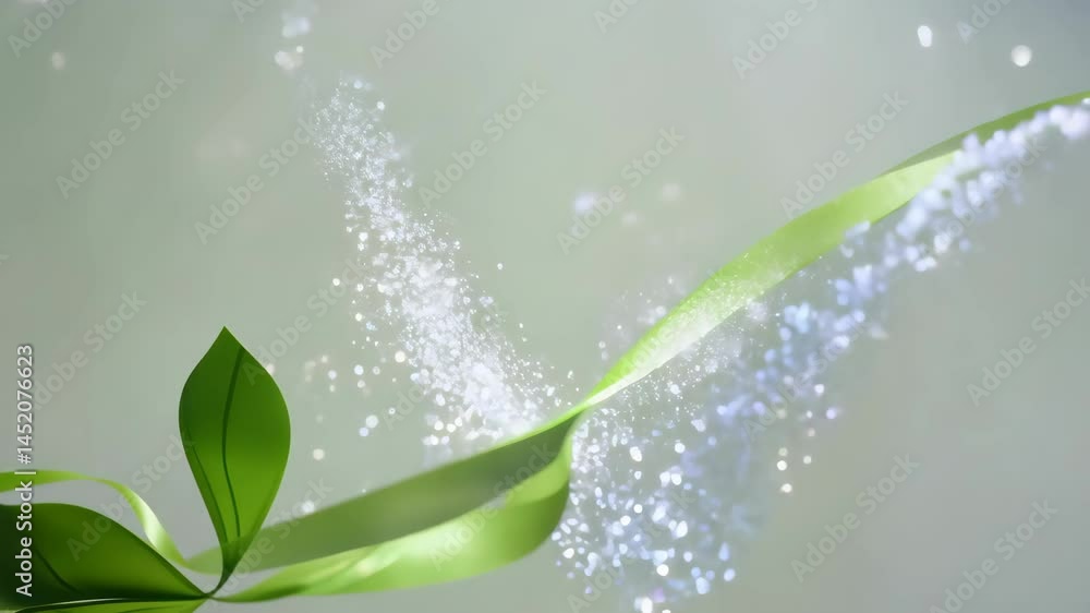 Poster a delicate green ribbon floats gracefully, creating a soft and elegant aesthetic. its smooth texture
