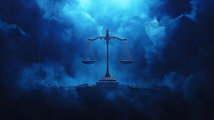 Iconic scale of justice representing law and equity in a deep blue background for legal themes