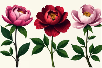 Fototapeta premium peonies-flowers-illustration-botanical-art-floral-design-colorful-peony-bouquet