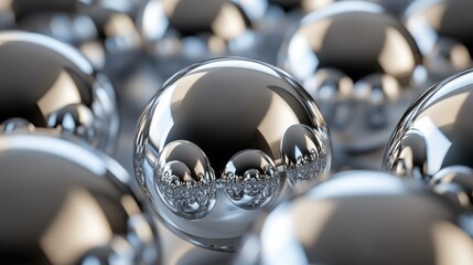 Close-up of reflective chrome spheres creates a modern abstract background.