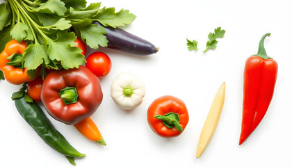 Fresh vegetables on white background. Healthy food concept, craft clay. with white shades
