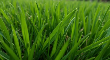 Fresh Green Grass Blades Growing in a Field