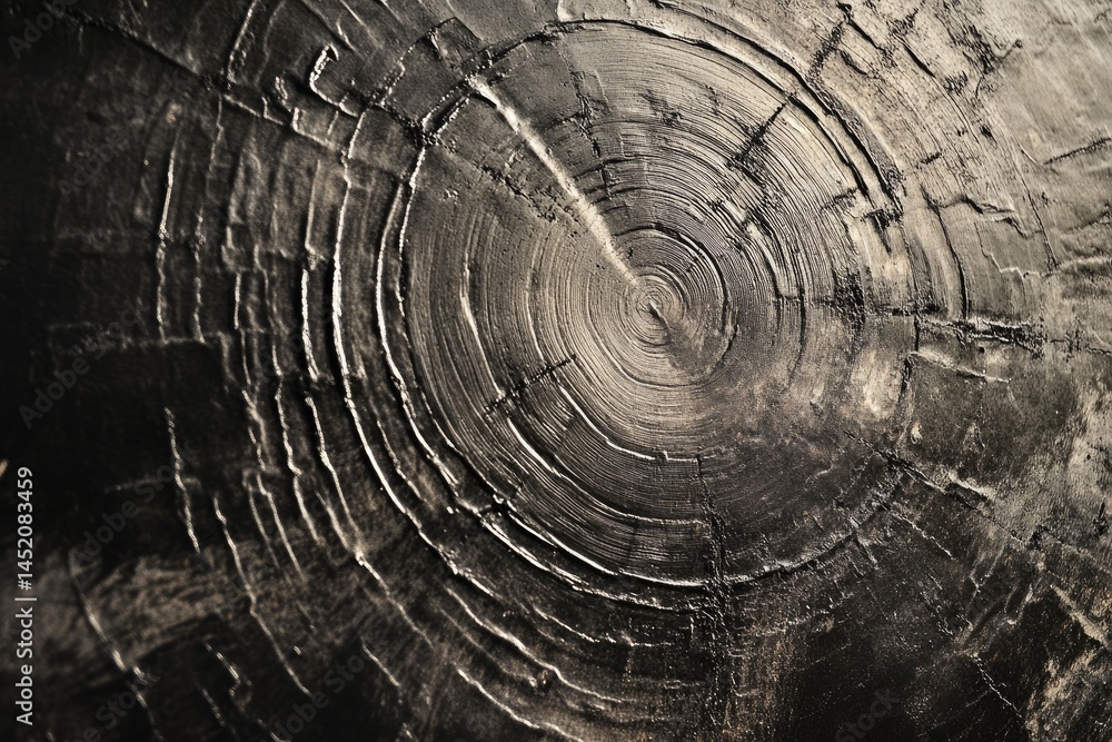 Poster abstract close-up of textured black paint with cracked layers. showcasing intricate patterns and dep