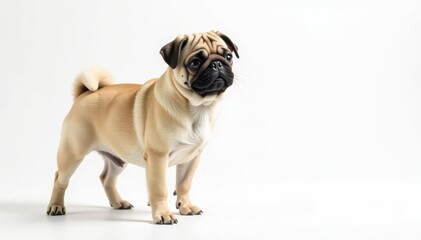 Playful pug standing, isolated on white background, isolated on white, standing