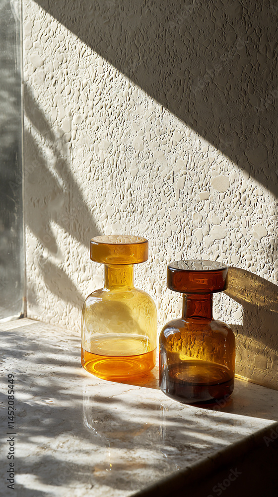 Poster glass bottles differently shaped overlapping shadows