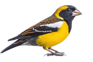 Fototapeta premium Vibrant Evening Grosbeak: Isolated Bird Portrait, Perfect for Nature Photography, Wildlife Prints, on transparent background