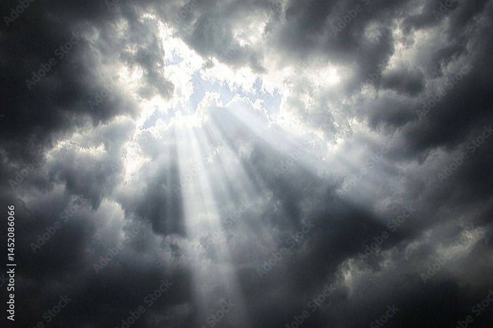 Aufkleber sun rays burst through dark storm clouds creating a striking contrast in the sky