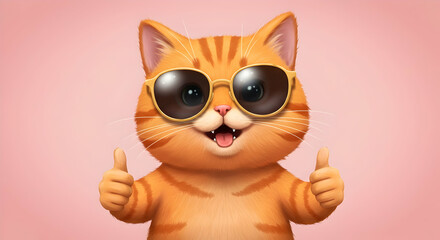 Fototapeta premium Cartoon love cat with sunglasses