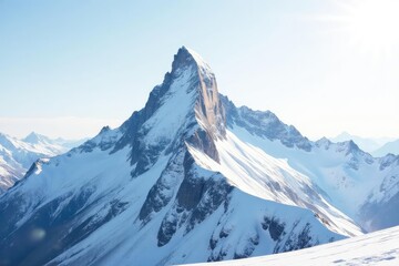 Obraz premium Snow covered mountain peak against bright white sky, altitude, white sky, outdoors