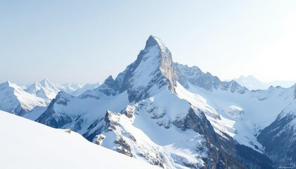 Obraz premium Snow-covered mountain peak, pristine white canvas, landscape, frost, nature