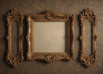 Ornate frames collage, baroque damask backdrop ,  classic,  design,  mockup