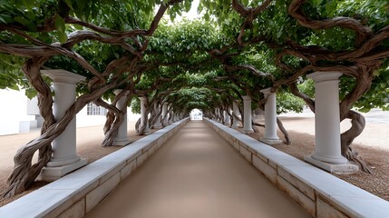 Fototapeta premium VineCovered Pathway Serene Garden Archway.
