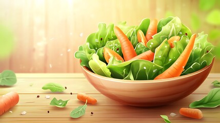 Fresh Carrot Salad Bowl with Sunny Day.