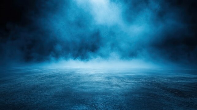 Blue fog-filled abstract background with a dark and mysterious atmosphere.