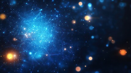 Fototapeta premium Abstract blue network, glowing particles, dark background, technology concept