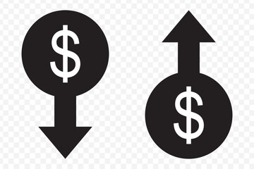 Cost reduction- decrease dollar icon on Transparent Background. EPS 10. Cost reduction icon vector. Dollar Down Icon vector. 