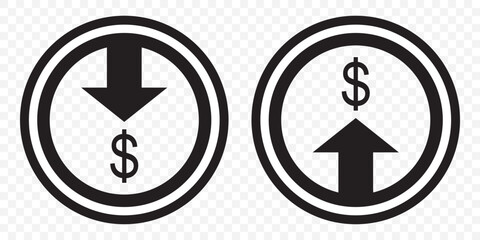 Cost reduction- decrease dollar icon on Transparent Background. EPS 10. Cost reduction icon vector. Dollar Down Icon vector. 