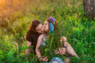 People on Ivan Kupala in the green forest