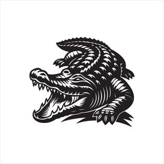 Crocodile Silhouette Clipart | Aggressive Reptile Outline on White Background