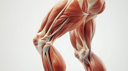 Detailed Muscular System of the Legs: A close-up view of the leg muscles, highlighting the quadriceps, hamstrings, and calves in fine detail.
