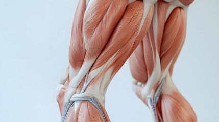 Detailed Muscular System of the Legs: A close-up view of the leg muscles, highlighting the quadriceps, hamstrings, and calves in fine detail.

