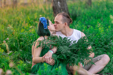People on Ivan Kupala in the green forest