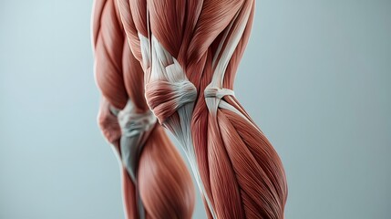 Detailed Muscular System of the Legs: A close-up view of the leg muscles, highlighting the quadriceps, hamstrings, and calves in fine detail.
