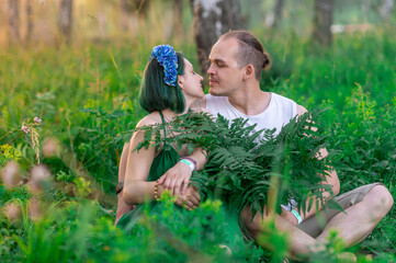 People on Ivan Kupala in the green forest