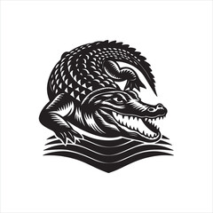 Crocodile Silhouette Clipart | Aggressive Reptile Outline on White Background