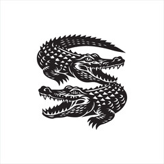 Crocodile Silhouette Clipart | Aggressive Reptile Outline on White Background