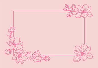 floral frame linear style on pink background