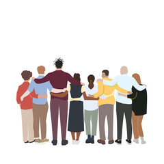 Fototapeta premium Illustration of a diverse group of people standing side by side. This flat vector design represents unity, friendship, and inclusivity