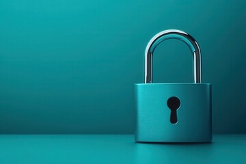 Fototapeta premium Teal Padlock on Teal Surface Security and Protection Concept