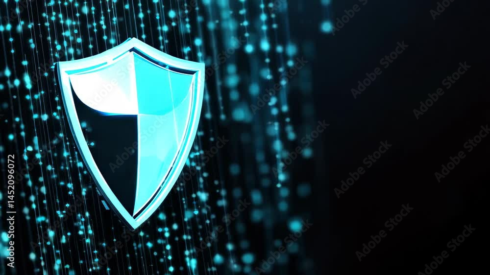 Aufkleber a striking digital shield icon illuminated against a matrix background, conveying themes of cybersec