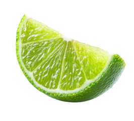 Fresh lime wedge displaying vibrant green color and textured surface ideal for cocktails, garnishes, and culinary uses