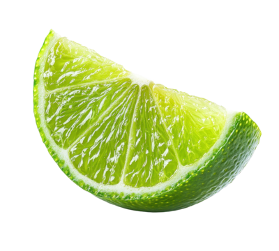 Fresh lime wedge displaying vibrant green color and textured surface ideal for cocktails, garnishes, and culinary uses