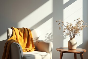 Sunlit lounge Cozy chair floral arrangement