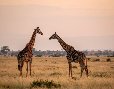 Fotografi satwa liar Full HD dari dua jerapah yang berinteraksi dengan lembut di dataran terbuka Afrika
