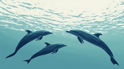 Fototapeta premium Dolphins swimming underwater ocean.