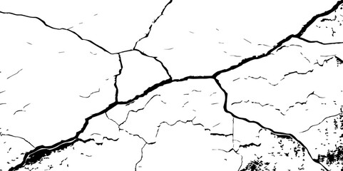 Cracked Surface Grunge Texture Vector. Grunge design crack texture background.  Black Isolated on White Background. Distressed black texture.  Uneven Overlay. Vector Illustration