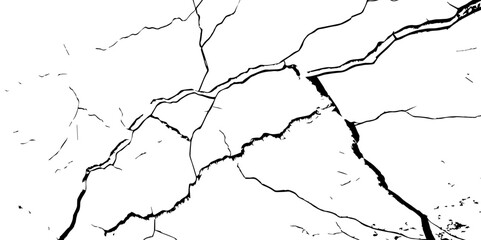 Cracked Surface Grunge Texture Vector. Grunge design crack texture background.  Black Isolated on White Background. Distressed black texture.  Uneven Overlay. Vector Illustration