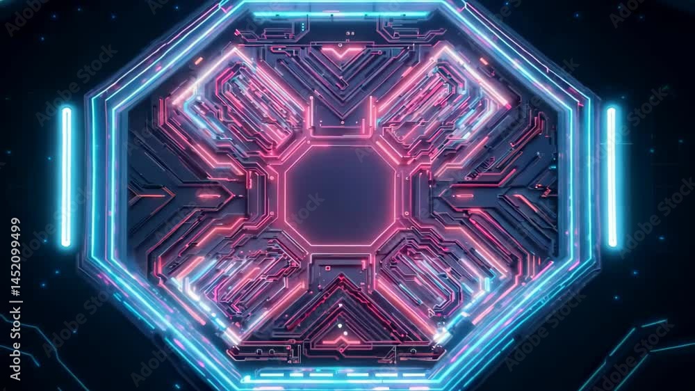 Poster explore a vibrant abstract design featuring neon circuits in a futuristic layout. perfect for techno